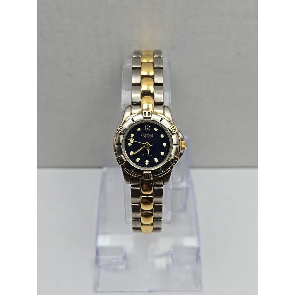 Caravelle By Bulova Womens Two Tone Blue Dial 50M Quartz Watch New Battery